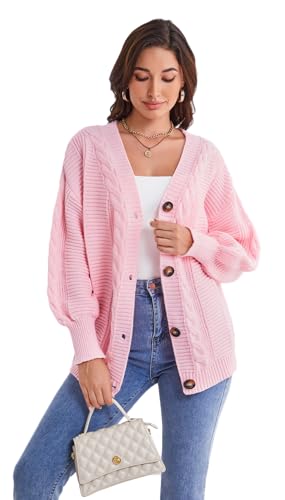 Image of Sunfaynis Women's Oversized Cable Knit Sweaters Long Sleeve Open Front Button Down Chunky Cardigan Sweaters