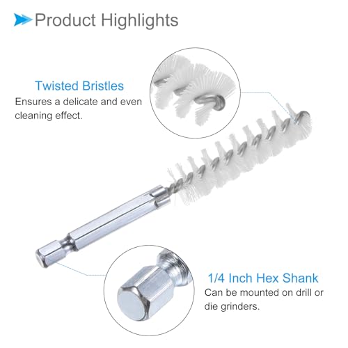 CoCud Bürstenkopf, 13 mm Durchmesser, 4 Zoll Länge, Nylon Reinigungsdrahtbürsten mit 1/4 Zoll Sechskantschaft - (Anwendungen: für Bohrmaschine, Schleifmaschine), 5 Stück