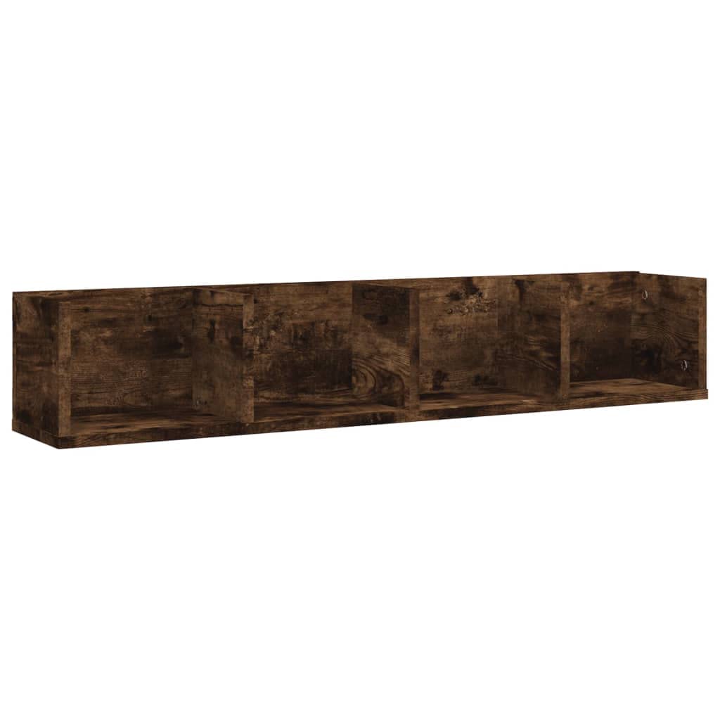 Mensola Parete Porta CD 100x18x18cm Legno Multistrato Rovere Fumo | Mobiletto pensile con 4 scomparti per esporre libri, console e decoder in soggiorno o in camera da letto.