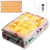 電気毛布 掛け敷き兼用 【2025新登場・AI加熱保護機能】 電気ブランケット 速暖 洗える ひざ掛け 肩掛け 膝掛け でんき毛布 10段階温度調整 大判サイズ 140×80cm タイマー付き 1-12Ｈ 切り忘れ防止 節電 省エネ ヒーターブランケット 電磁波カット 頭寒足熱 ダニ退治 防寒対策 暖房器具 キャンプ オフィス 車中泊 日本語取扱説明書付き (グレー（クリスマス柄）)