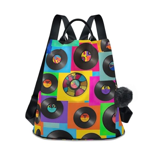 Sac à dos antivol Vintage Records coloré pour femme fini la peur des pickpockets en ville
