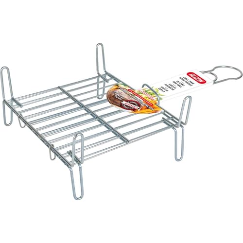 Algon | Parrilla Barbacoa 25x25 Acero Inoxidable Zincado Gris Metalizado con Cierre de Seguridad - Parrilla Ideal para Asar Carnes y Verduras Resistente y Duradera para Exterior