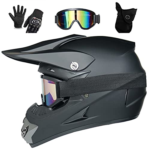 UIGJIOG Casco Cross Negro Mate Integral Moto Con Gafas, Guantes,