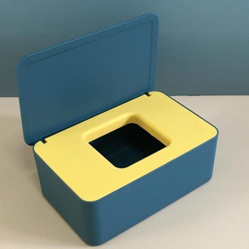 Dry Wet Tissue Paper Box Stroller Portable Plastic Wipes Napkin Press Holder Container Baby Care with Lid Dustproof Tissue Box(Blue Bottom Yellow)