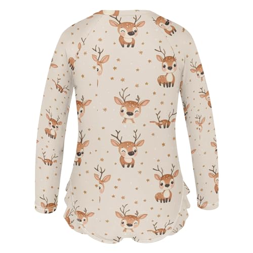Cute Reindeer Animals Girls Long Sleeve Swimsuit Rash Guard One Piece Bathing Suits Zipper 3-12T3