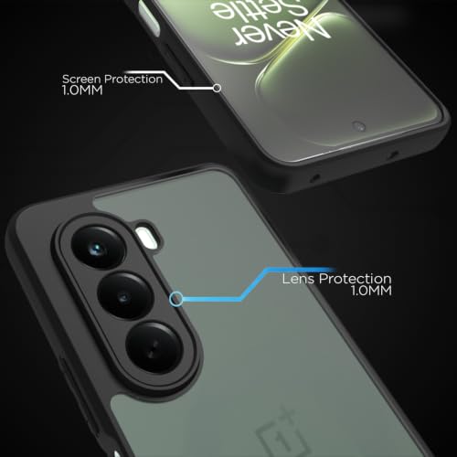 Image of RIGGEAR Shockproof Sleek Hybrid Armor Back Cover Case for OnePlus Nord CE6 Lite 5G / Nord CE 6 Lite 5G (Smoke Black Matte PC + Black TPU Bumper)