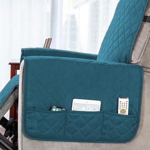 Image of HOKIPO 100% Waterproof Quilted Recliner Cover for 1 Seater with Side Pockets, Teal Blue (NEW-4971-TBL)