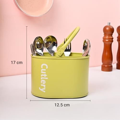 Image of MARKET 99 Galvanised Iron Mint Green Oval Cutlery Holder with Matte Finish | Knife and Fork Holder for Kitchen | Cutlery Stand | Dining Utensil Rack for Dining Table