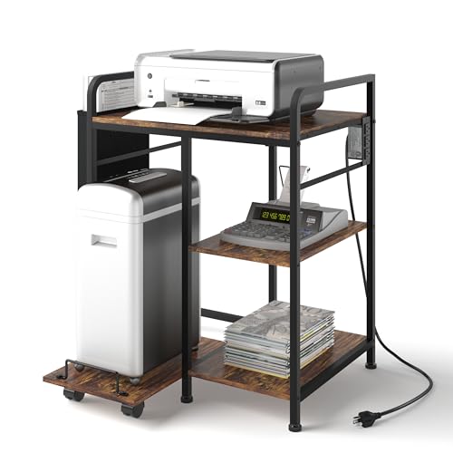 Sedegn Home Printer Stand with Charging Station, 24x18 Inches Stands for Large Printer, Printer Shredder Stand with Storage for Home Office, Table for Fax Machine/PC Tower (Rustic Brown)