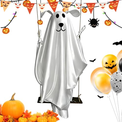 Decoración fantasma de Halloween exterior e interior, gran columpio de 150 cm 2