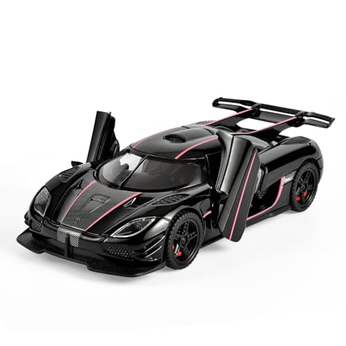 FLYKIRIN Toy Cars 1/32 Scale Koenigsegg One Diecast Cars,Car Models with Light Sound and Pull Back,Car Toys Birthday Gifts for Boys and Boyfriends (Black)