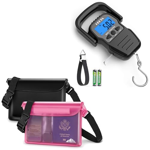 HEETA Waterproof Pouch Screen-Touch Sensitive Waterproof Dry Bag with Adjustable Waist Strap Bundled with Fish Scale with LCD Display, Digital Portable Hanging Scale Luggage Scale with Measuring Tape