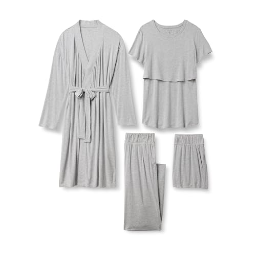 Amazon Essentials Conjunto de Pijama de Maternidad y Lactancia de Modal Suave, 4 Piezas Mujer, Gris Chiné Moyen, M