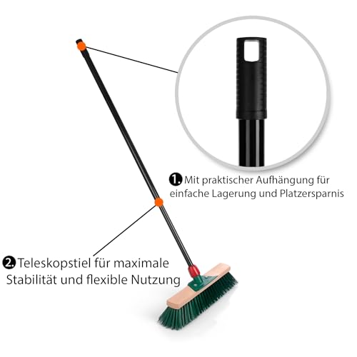 BigDean Straßenbesen mit Teleskopstiel Besen ausziehbar bis 153 cm – Kehrbesen mit Schabkante & Made in Germany – Bild 6