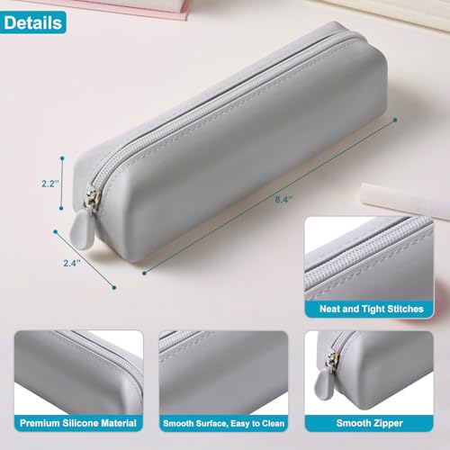 Image of Silicone Pencil Case Small, Pen Case Organizer, Silicone Pencil Pouches, Pen Bag, Pencil Bag, Pen Pouch for Women, Makeup Pouch Gray