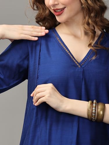 Image of The Mom Store Maternity Nursing and Feeding Kurta Set | Nursing Zippers | Pre and Post Pregnancy | Raw Silk | Kurta Pant Set | Solid |