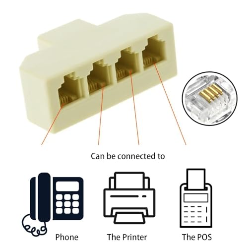 cablecc 4 Stück/Los 6P4C RJ11 RJ12 Telefon-Splitter-Adapter (1-in-2-out 1-zu-3 1-zu-4-Wege-Steckdose) ohne Kabel