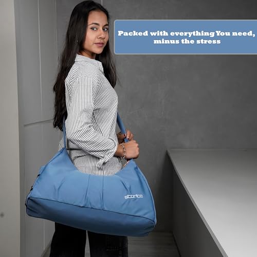 Image of Storite Nylon 51 Cm Imported Multi Purpose Travel Duffle Bag for Women with Dry and Wet Pocket, Lightweight Waterproof Luggage Bag with Shoe Compartment (Blue, 51 x 17 x 32 cm)