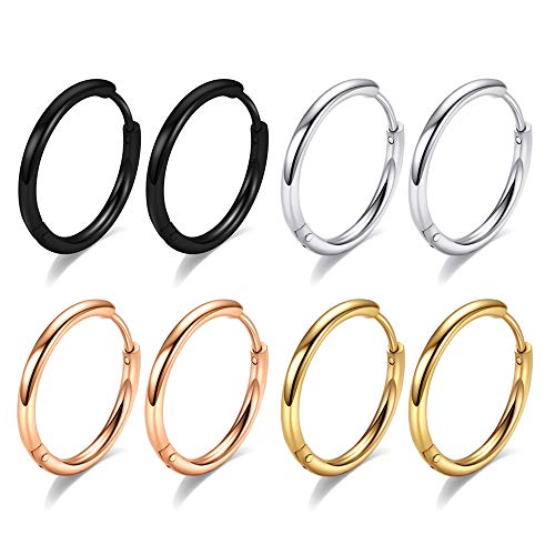 10MM Cartilage Earring Surgical Stainless Steel Hoop Earrings Men Tiny Small Huggie Hoop Earrings Helix Rook Daith Tragus Piercing Jewelry Sleeper Second Hole Earring for Women 20G Gifts for Men Him
