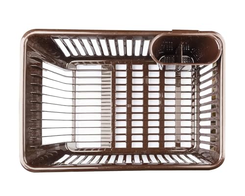Image of Dish Rack Dish-Rack 3 in 1 Large Durable Plastic Kitchen Sink DishRack Drainer Drying Rack Washing Basket with Tray for Kitchen, DishRack Organizers, Utensils Tools Cutlery (Brown)