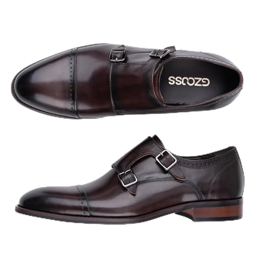 GZOJSS Classic Men's Leather Shoes Handcrafted Formal Dress Monk Style Business Genuine Leather Shoe for Men (Coffee, Adult, Men, 13, Numeric, US Footwear Size System, Medium)