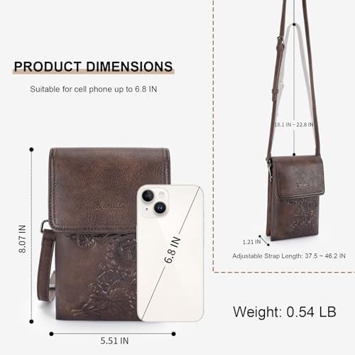 Image of Small Crossbody Bags for Women Trendy Vegan Leather Cell Phone Bag Embossed Flower Design Wallet Purses with Strap