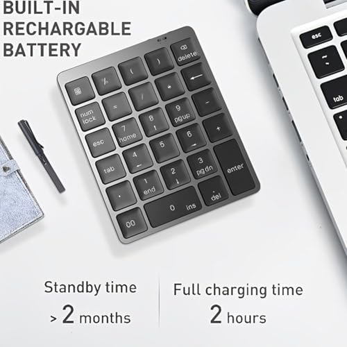 tiyao Rechargeable Wireless Bluetooth Numeric Keypad with Dual Modes USB HUB Numpad for Laptop for Tablet - Image 4