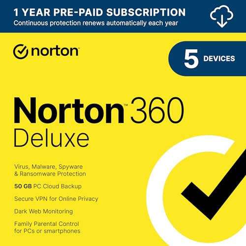Norton 360 Deluxe 2024, Antivirus software for 5 Devices with Auto