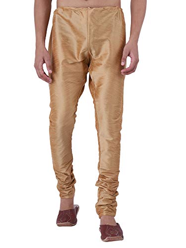 Image of HUZUR Men Pyjama,Churidar,Bottom wear,Silk Blend,Regular Fit,Wedding,Party,Festival,Family Funcation,White,Gold,Pajama