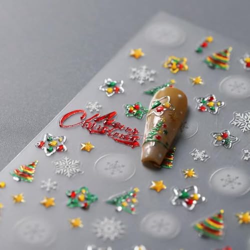 Image of Christmas Nail Art Stickers Snowflake Nail Decals 5D Embossed Self Adhesive Xmas Tree Star Nail Sticker for Nails Art Design Manicure Supplies Charm for Women Nails Decorations Accessories
