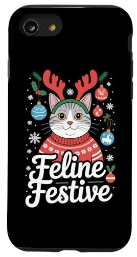 Feline Festive L NX}X giJC 킢 EB^[ zf[ p[eB[ X}zP[X iPhone SE (2020) / 7 / 8 p