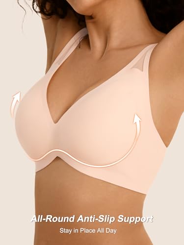 Wireless Jelly Bras for Women - Deep V No Underwire Bralette with Support - Seamless Comfortable Lightly Padded T-Shirt Bra