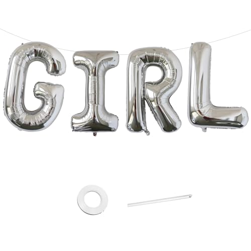 KALOR 40 Inch Silver Letter GIRL Balloons Jumbo Foil Mylar Helium Big Balloons for Her Birthday Baby Girl Shower Party Decorations