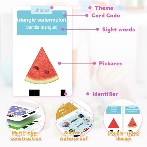 Image of HOMESTEC Toddlers Bilingual Spanish & English Talking Flash Cards, Pink