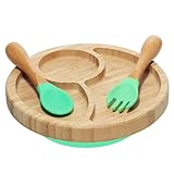 PERSELOSO 竹製 仕切り付き 幼児用食器 幼児用皿 パスタ皿 前菜トレイ 洗いやすく 食べやすい 子供用食器