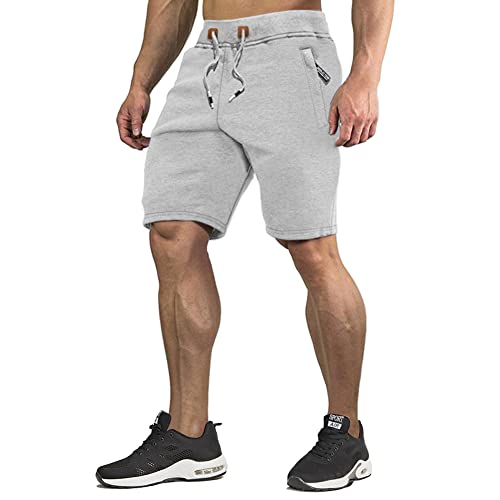 Image of CRYSULLY Men's Cotton Joggers Casual Workout Shorts Running Shorts with Zipper Pockets 1703