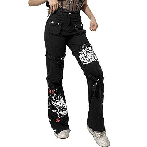 Women Y2k Jeans Grunge Gothic Tripp Pants Punk Goth Pants Vintage Baggy Denim Jeans Trousers Streetwear3