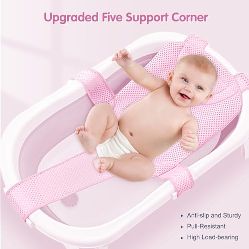 Image of Colorlife Baby Bath Seat Support Net Infant Bathing Seat Support Mat, Adjustable Comfortable Non-Slip Five-Pointed Baby Shower Net Bathtub Sit Up Mesh for Newborn 0-12 Months-Light Pink(No Bathtub)