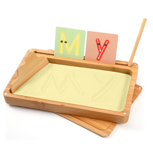 Montessori Plateau à sable pour l'entraînement précoce des lettres et des signes Jouet en bois Montessori Table à sable Jouet éducatif pour le développement moteur précoce chez les enfants (jaune)