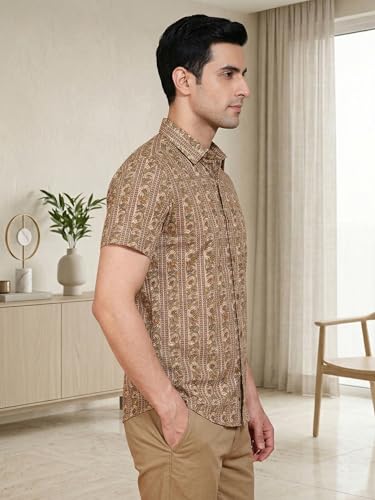 Image of Yash Gallery Men's Cotton Warli Print Shirt Collar Regular Shirt
