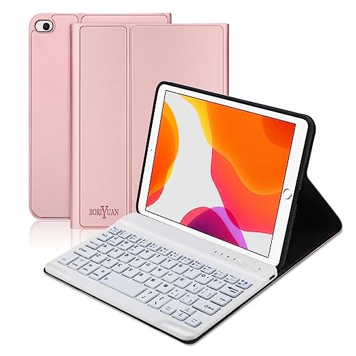 iPad Mini Keyboard Case - Boriyuan 7 Colors Backlit Detachable White Keyboard Slim Leather Folio Smart Cover for Apple iPad Mini 5 2019/iPad Mini 1 2 3 4 - Rose Gold