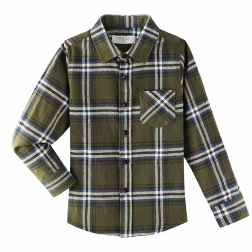 DILBYKE Boys' Button Down Shirt Long Sleeve Casual Plaid Woven Shirts for Kids, Soft Cotton