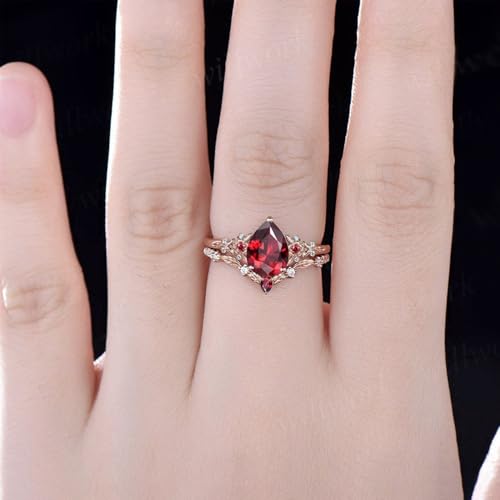 1.5CT Pear/Oval Cut Created Ruby Ring Sets for Women 10K 14K 18K Gold Gemstone Ruby Inspired Anniversary Ring for Wedding Valentine's Day Size 4-124