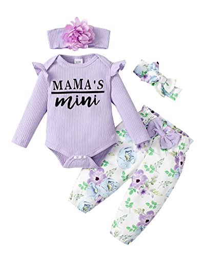 Image of SUNNY PIGGY Newborn Infant Baby Girl Clothes Ruffle Romper Toddler Girl Floral Cotton Pant Sets Girls Clothing Outfit