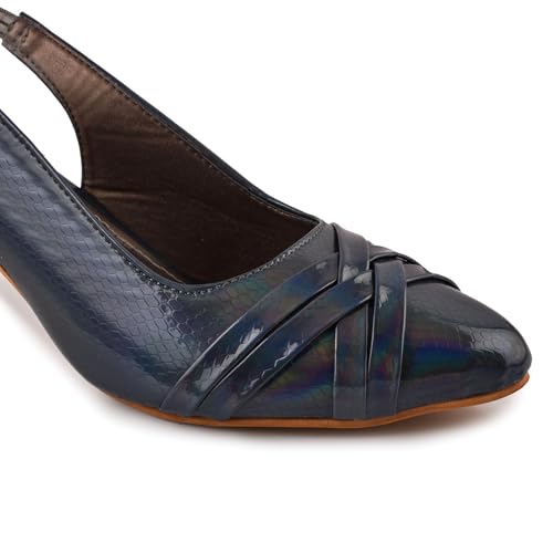 Image of Classic Closed Pointed Toe Mid Block Thick Heel Slingback Pumps for Women Signora105| Glitter Fabric Dress Shoes | Wedding Party | Evening Trendy Signora105