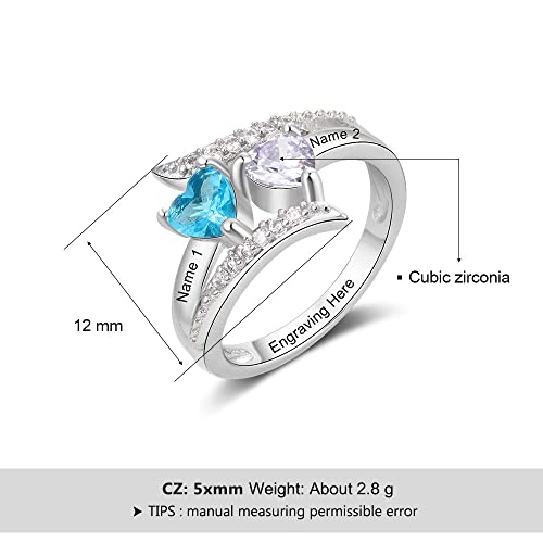 Zomodia 925 Sterling Silver Promise Rings for Her Personalized Mothers Rings with 2 Simulated Birthstones Womens Meaningful Engagement Wedding Names Jewelry3