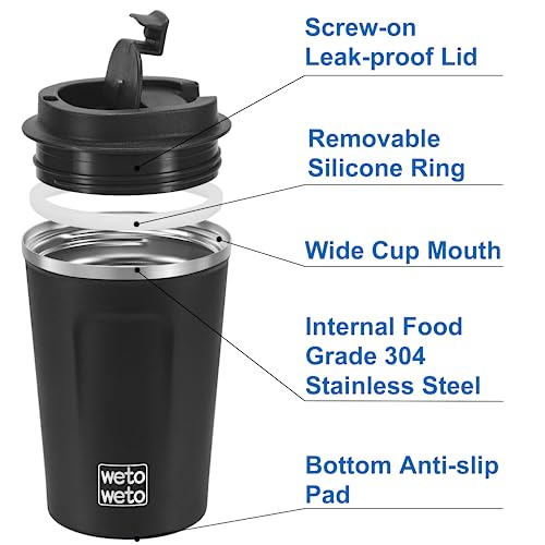 Image of WETOWETO 12 oz Stainless Steel Insulated Tumbler, Spill Proof Coffee Travel Mug with Lid, Reusable Coffee Cups with lids, Portable Coffee Mug Thermal Cup for Keep Hot Ice Drink, (Black)