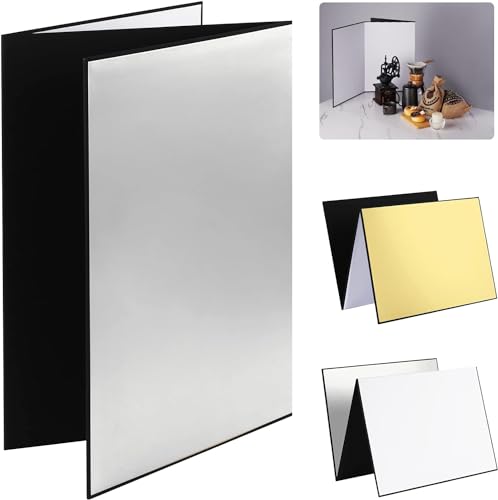 4 in 1 Light Reflector Cardboard for Photography (Gold/White/Silver/Black), 12x8/30x20cm Folding Reflective Diffuser Board with Carrying Bag for Product Food Shooting or Tabletop Background