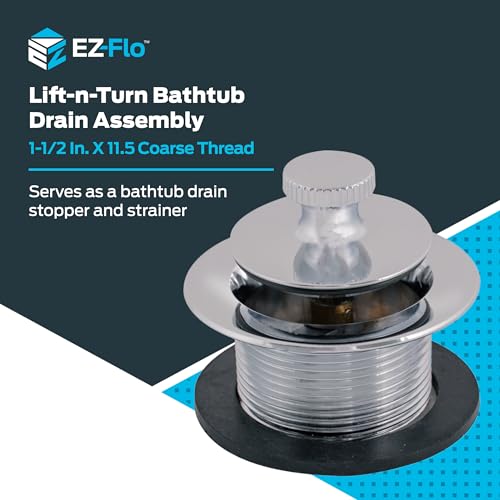 Image of EZ-FLO Lift-n-Turn Bath Drain Assembly Kit, 1-1 /2 in. x 11.5 Coarse Thread, 2-7 /8 in. OD Flange, 5 /16 in. Tapped Zinc Body, Chrome Plated, 35233