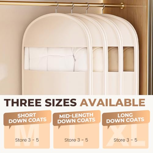 Space Saving Hanging Garment Bag with Self Compression Zipper, 2025 Space-Saving Dust-Proof Down Jacket Compression Storage Bag for Coats Blankets (Transparent, L-110 * 58 * 15cm)3